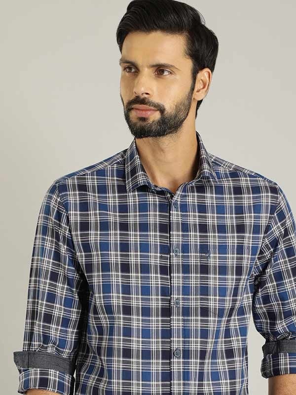 Indian Terrain Men's Slim Fit Full Sleeve Checkered Navy Shirt